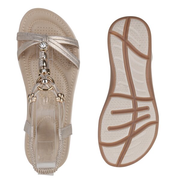 Stiefelparadies Damen Riemchensandalen in Gold Zeitbegrenzte Promotion