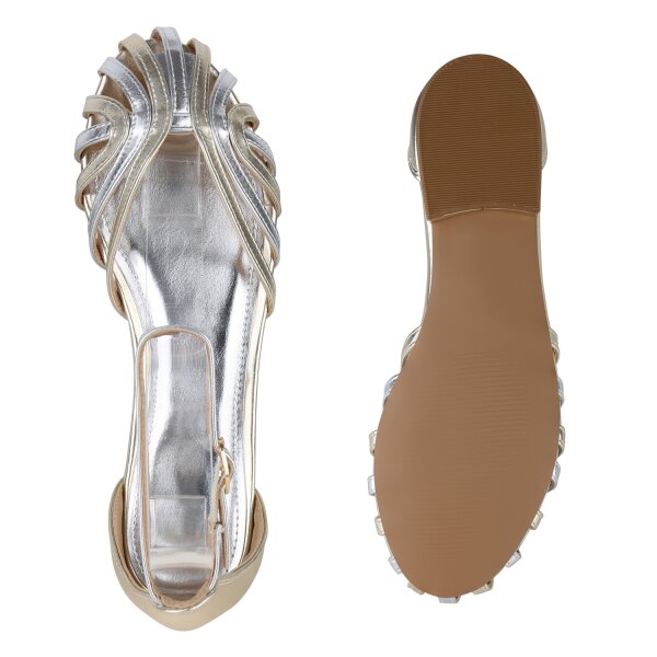 Stiefelparadies Damen Riemchensandalen in Gold Silber Nur für heute