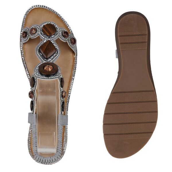 Stiefelparadies Damen Riemchensandalen in Grau Sonderangebot der Fabrik