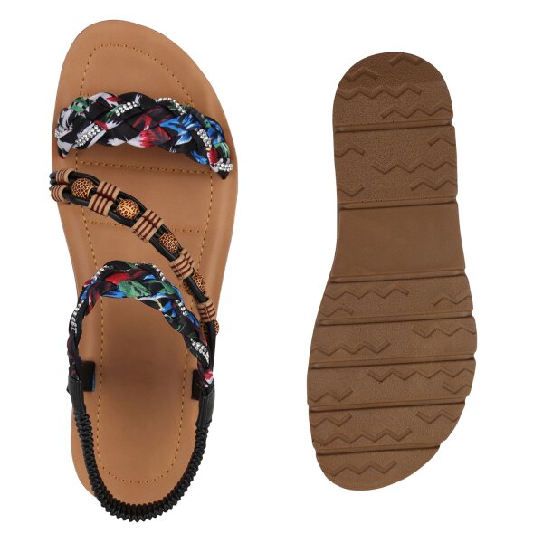 Stiefelparadies Damen Riemchensandalen in Schwarz Nur noch ein Tag übrig