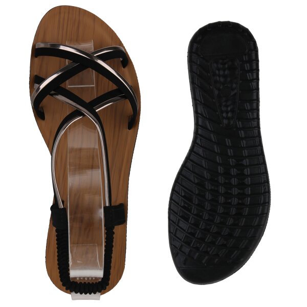 Stiefelparadies Damen Riemchensandalen in Schwarz Bronze Metallic Kostenloser Versand international