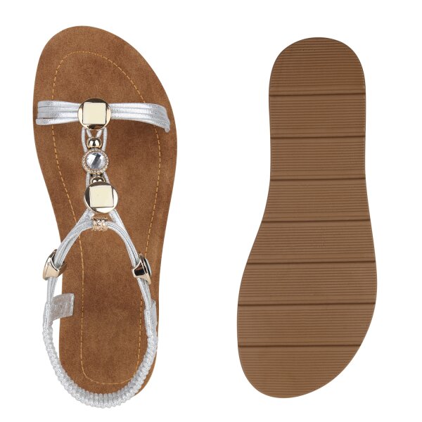 Stiefelparadies Damen Riemchensandalen in Silber Fabrikladen
