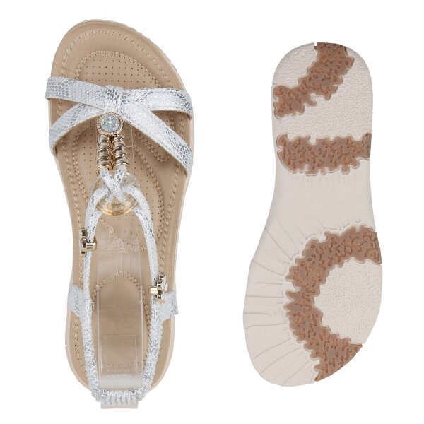 Stiefelparadies Damen Riemchensandalen in Silber Begrenzt auf 3 Tage