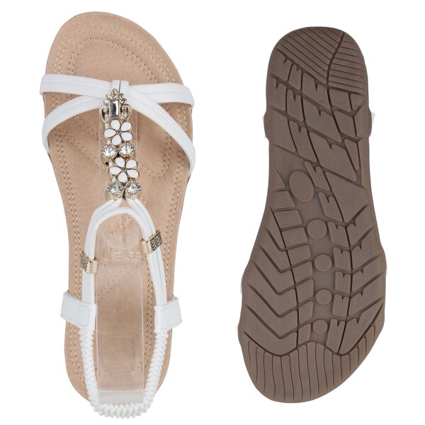 Stiefelparadies Damen Riemchensandalen in Weiss Speichern exportieren