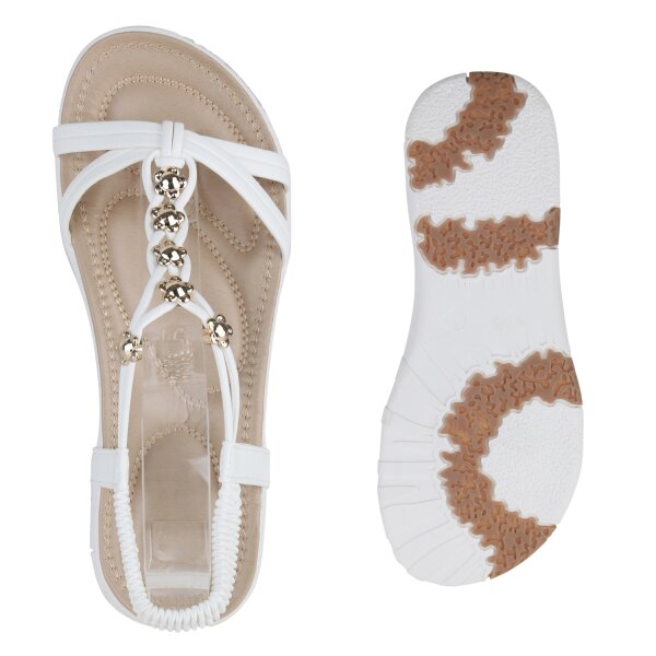 Stiefelparadies Damen Riemchensandalen in Weiss Black Friday Preise