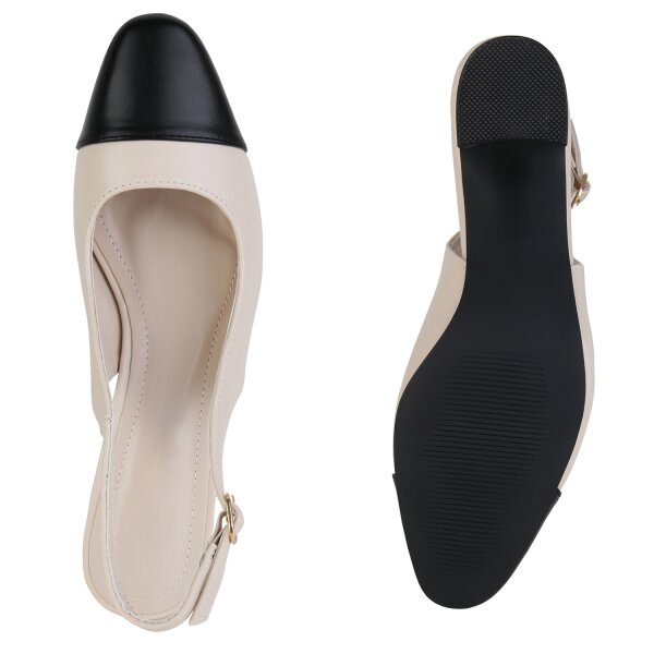 Stiefelparadies Damen Slingpumps in Beige Schwarz Hotsell