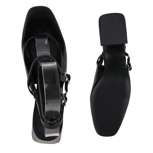Stiefelparadies Damen Slingpumps in Schwarz Lack im Angebot