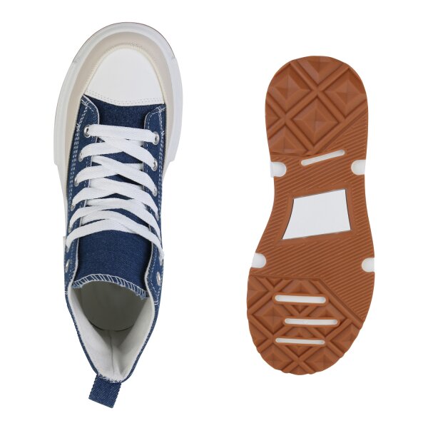 Stiefelparadies Damen Sneaker High in Dunkelblau Kostenloser Versand