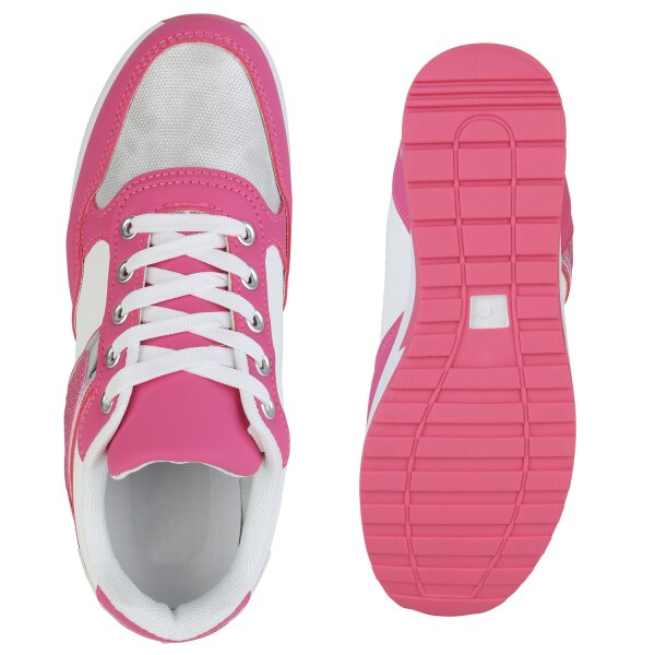 Stiefelparadies Damen Sneaker Wedges in Fuchsia Silber Metallic Begrenztes Angebot