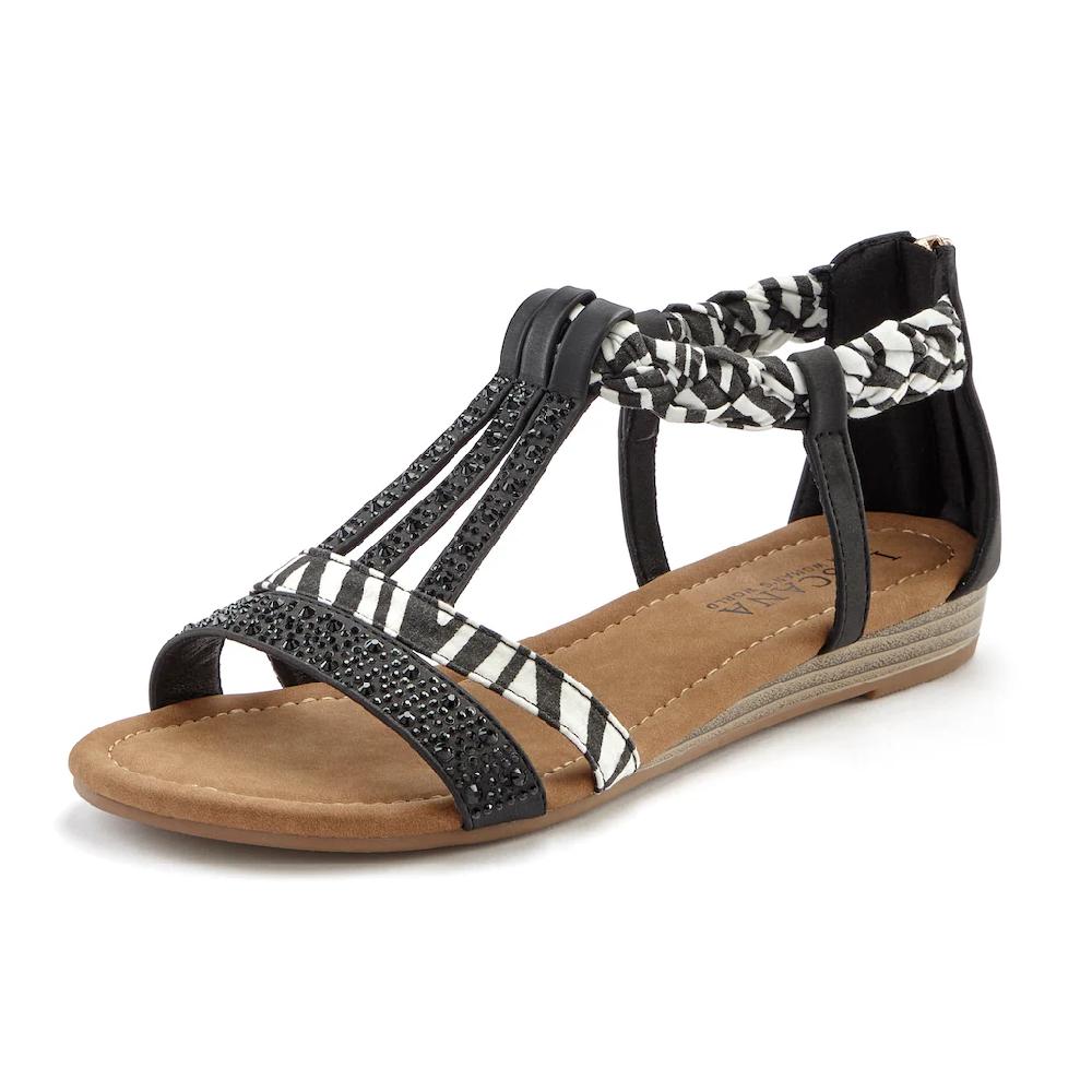 LASCANA Sandale Sandalette Sommerschuh mit Verzierung und kleinem Keilabsatz VEGAN Rabatte dieses Monats