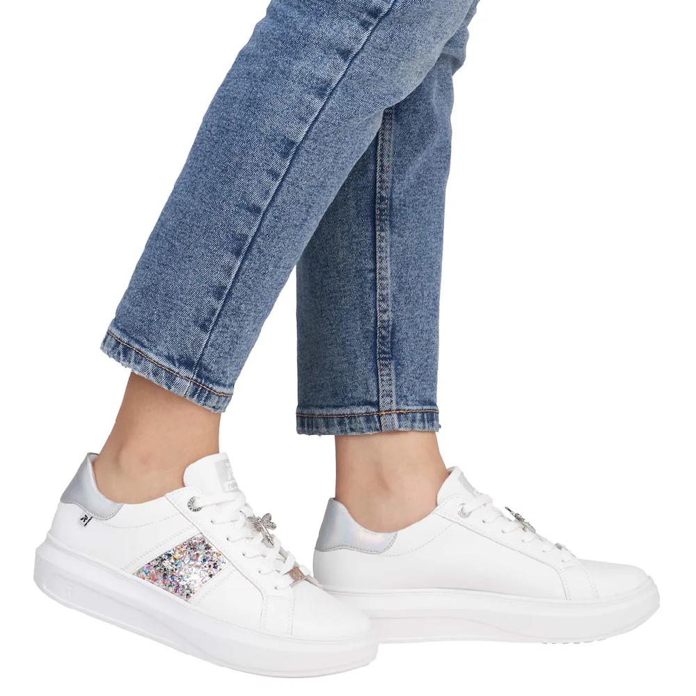 Rieker EVOLUTION Plateausneaker mit stylischen Metallic-Details Freizeitschuh Halbschuh Schnürschuh ▷ für Cyber Monday