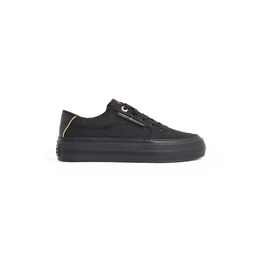 Tommy Hilfiger Plateausneaker »ESSENTIAL VULC TEXTILE SNEAKER« Freizeitschuh Halbschuh Schnürschuh mit goldfarbenen Details online bestellen Sonderangebot