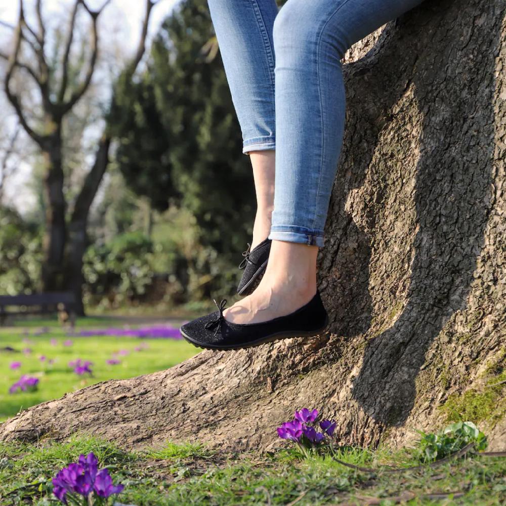 Leguano Barfußschuh »TANGO« Ballerina Slipper Bequemschuh mit Zierschleife und Glitzer online bestellen Saisonschlussverkauf