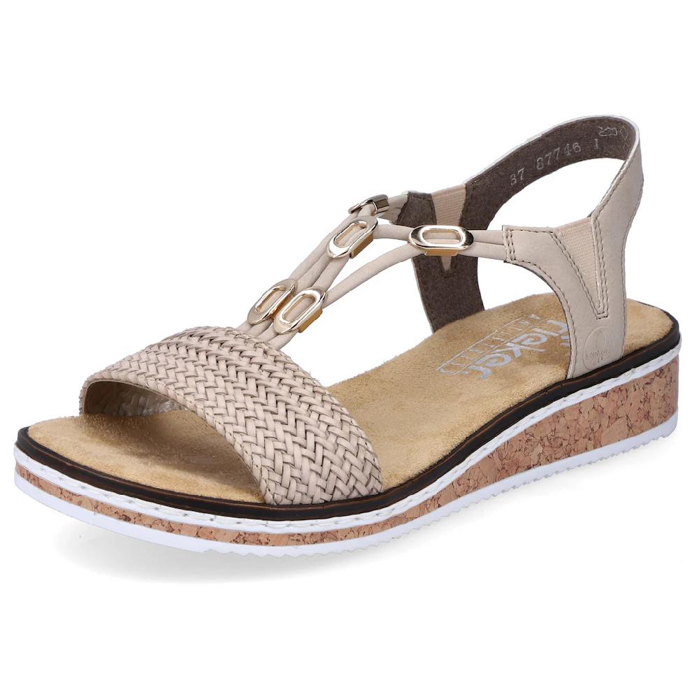 Rieker Sandale Sommerschuh Sandalette Keilabsatz in geflochtenem Look online kaufen zollfrei