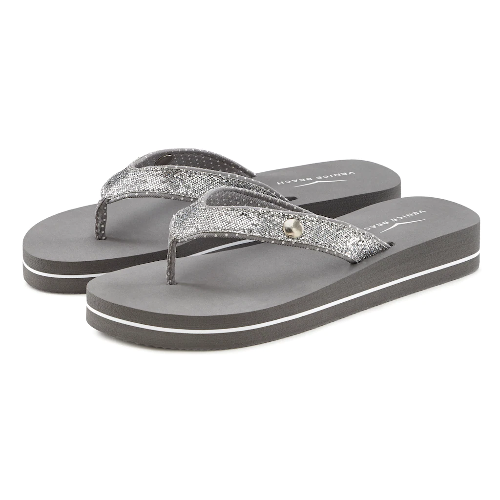 Venice Beach Badezehentrenner Sandale Pantolette Badeschuh ultraleicht mit Glitzerband VEGAN Online