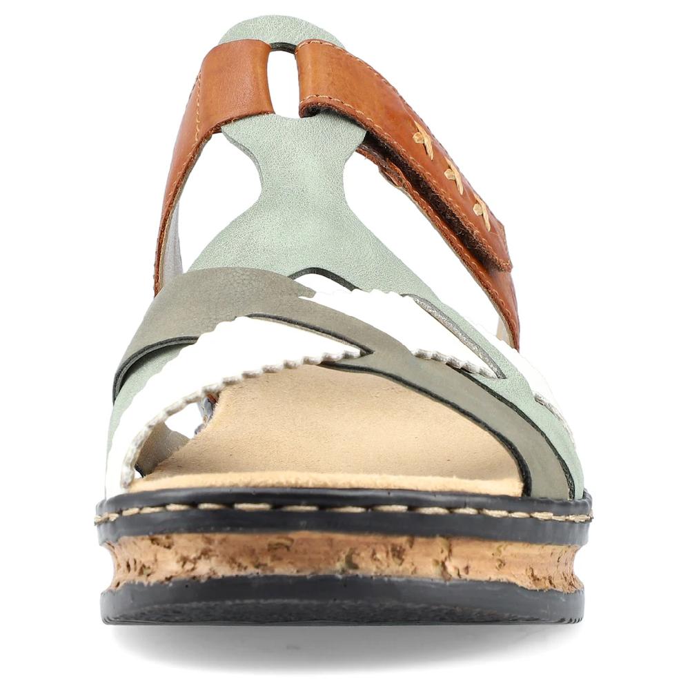 Rieker Pantolette Keilabsatz Sommerschuh Schlappen mit praktischem Klettriemchen online bestellen Fabrikverkauf