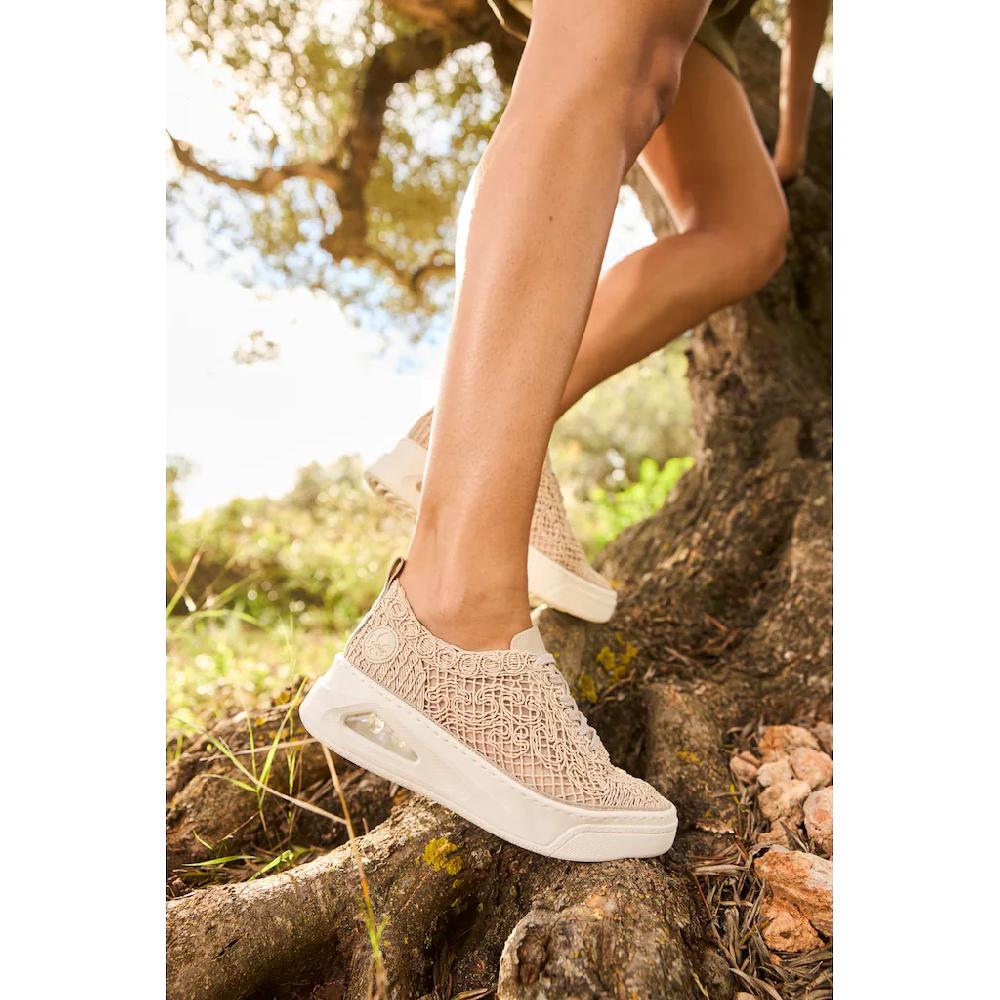 Rieker Plateausneaker Schnürschuh Halbschuh in sommerlicher Makramee-Optik Super Sparpreis