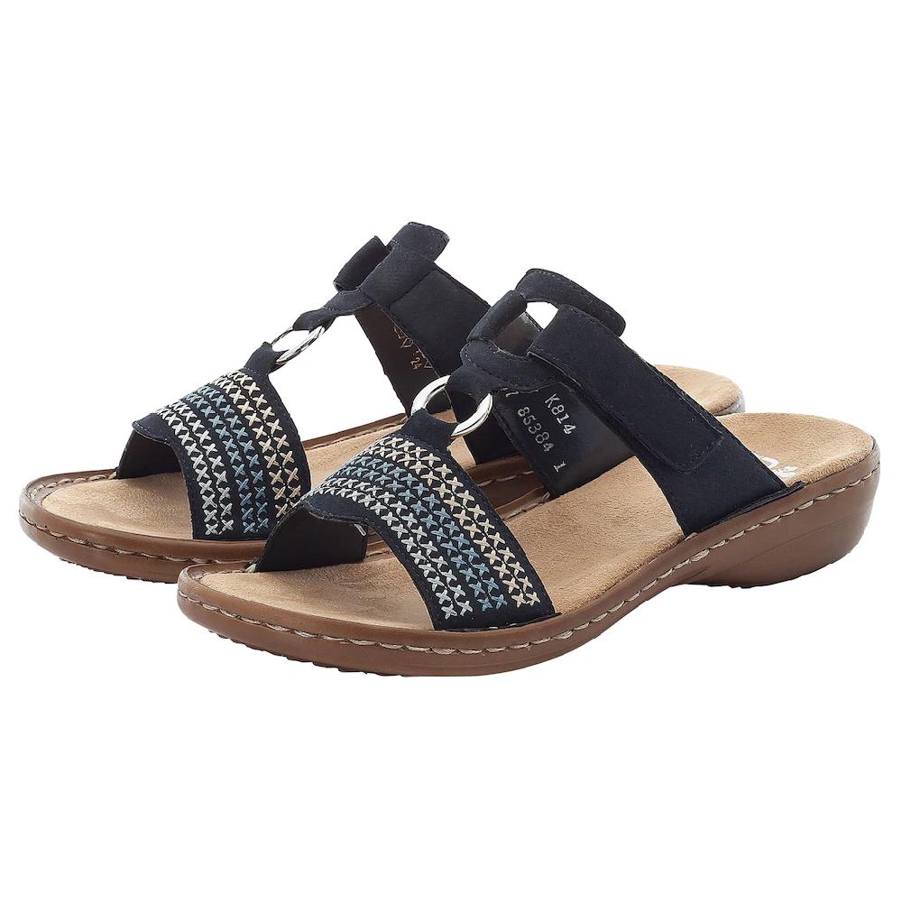 Rieker Pantolette Keilabsatz Sommerschuh Schlappen mit schöner Stickerei online bestellen Rabatt