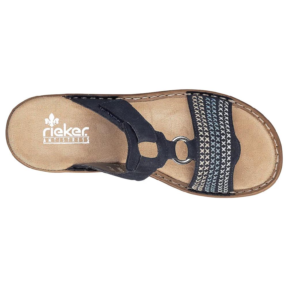 Rieker Pantolette Keilabsatz Sommerschuh Schlappen mit schöner Stickerei online bestellen Rabatt