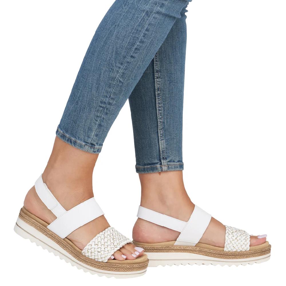Remonte Keilsandalette »ELLE-Collection« Sommerschuh Sandale Keilabsatz mit Flechtbandage im Metalliclook online bestellen Saisonschlussverkauf