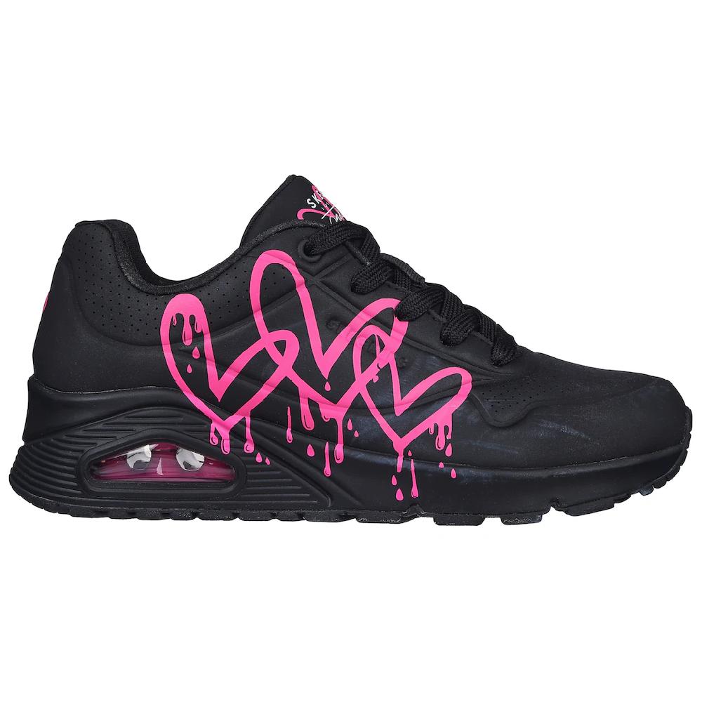 Skechers Sneaker »UNO DRIPPING IN LOVE« mit Herzen-Graffity-Print Freizeitschuh Halbschuh Schnürschuh bestellen Black Friday Preise