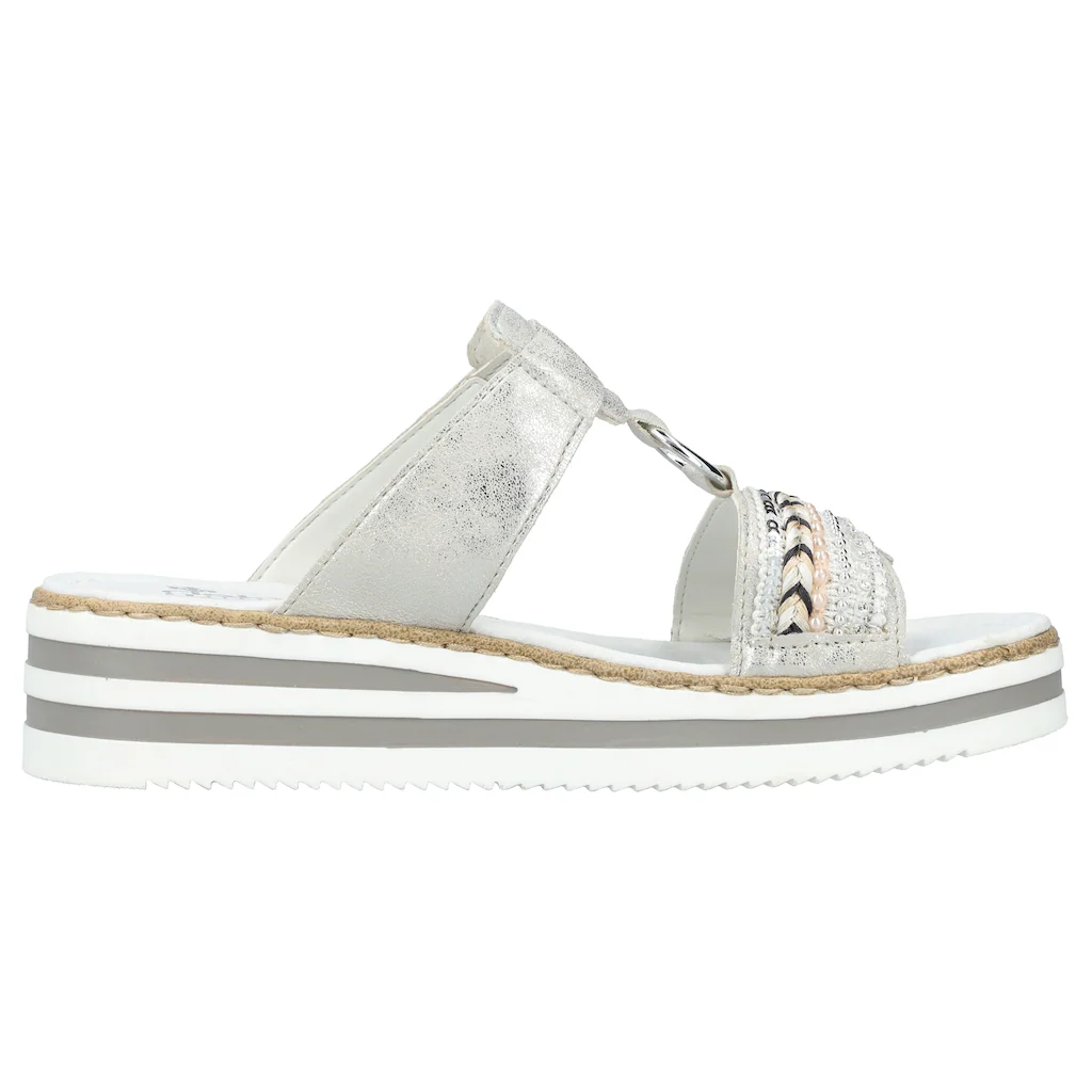 Rieker Pantolette Plateau Sommerschuh Schlappen mit Zierperlen und Pailetten bestellen Osterangebot