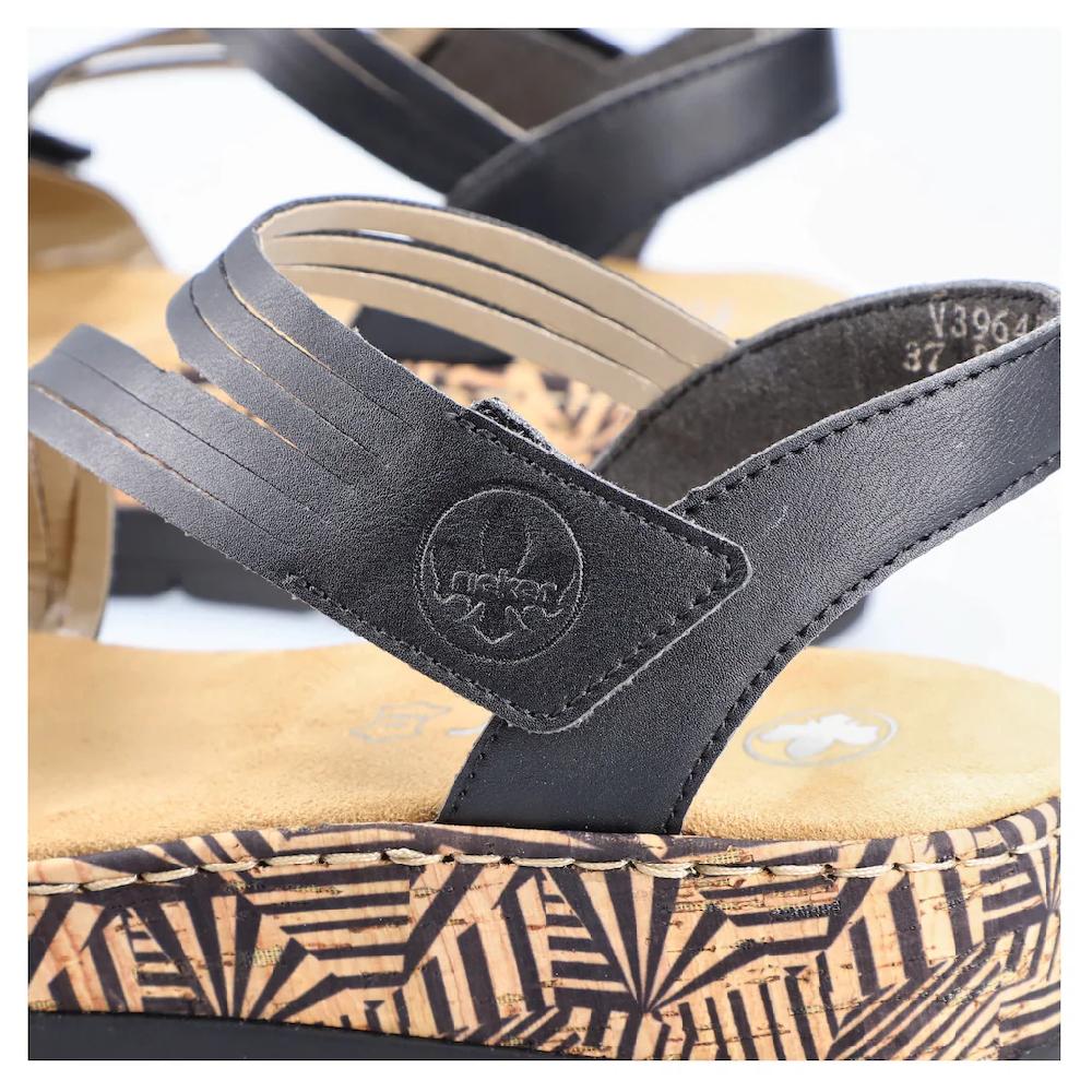 Rieker Keilsandalette Sommerschuh Sandale Keilabsatz mit gemusterter Plateausohle ▷ für Bis zu 65% Rabatt