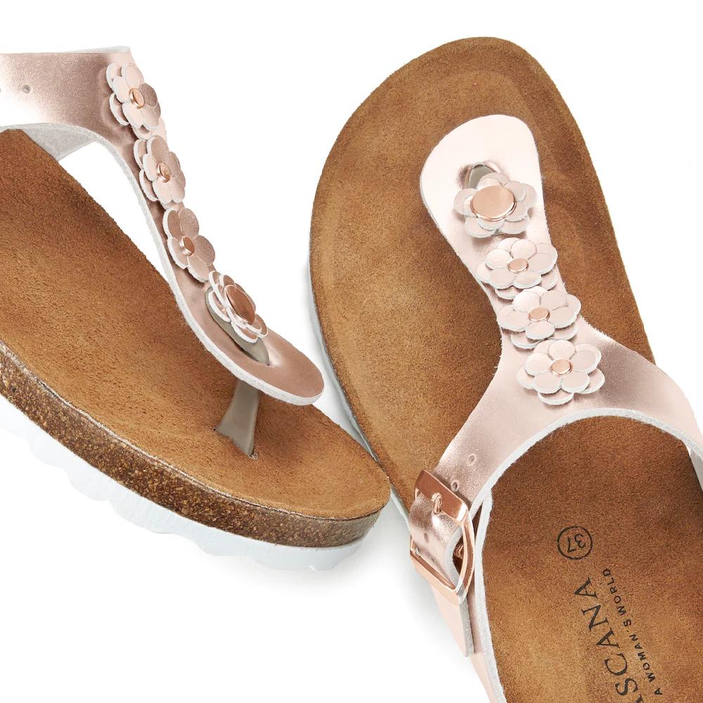 LASCANA Zehentrenner Sandale Pantolette mit modischer Applikation und Korkfußbett ▷ für Auslauf