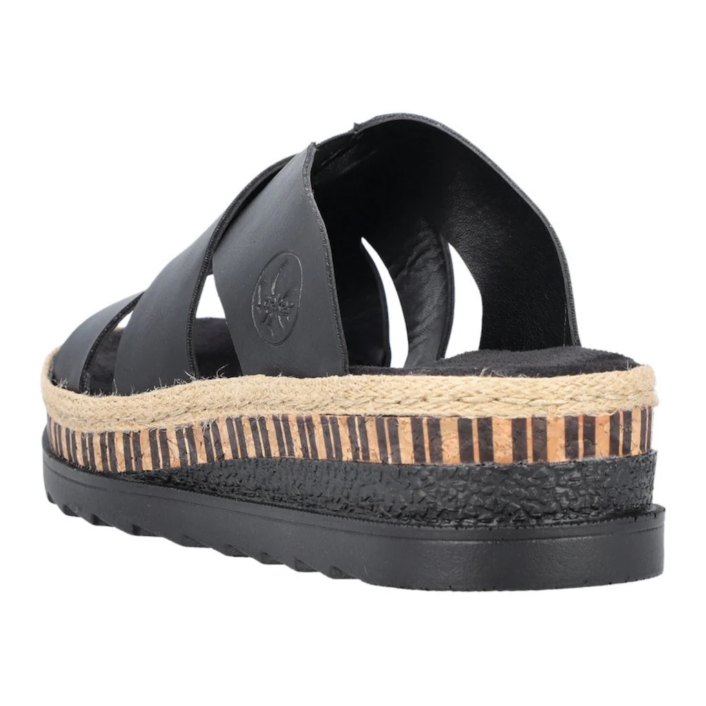 Rieker Pantolette Keilabsatz Sommerschuh Schlappen mit Bastumrahmung bestellen Heißer Verkauf