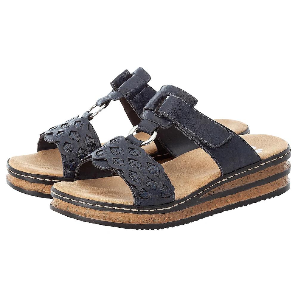 Rieker Pantolette Keilabsatz Sommerschuh Schlappen mit Riemchen in Flechtoptik ▷ für Letzter Tag