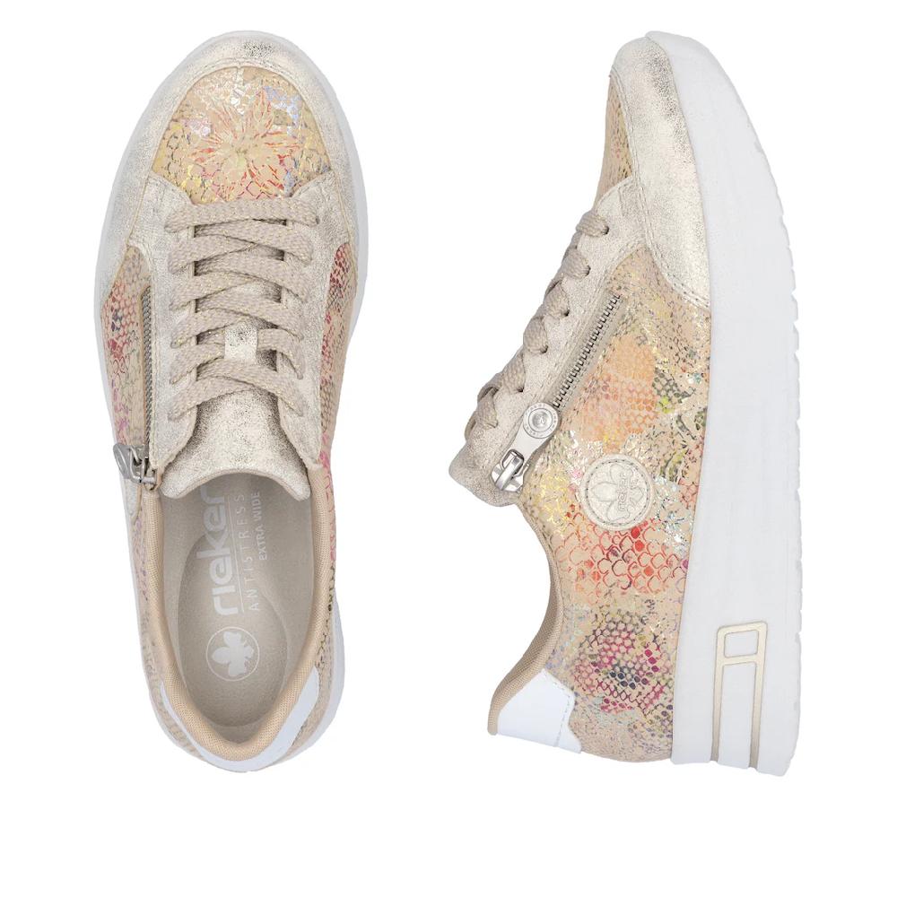 Rieker Plateausneaker Freizeitschuh Schnürschuh Halbschuh mit dezentem Goldschimmer ▷ für Begrenzt auf 3 Tage