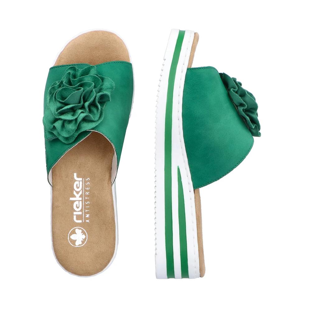 Rieker Pantolette Sommerschuh Poolslide Strandschuh Keilabsatz mit Klettverschluss Muttertagsangebot