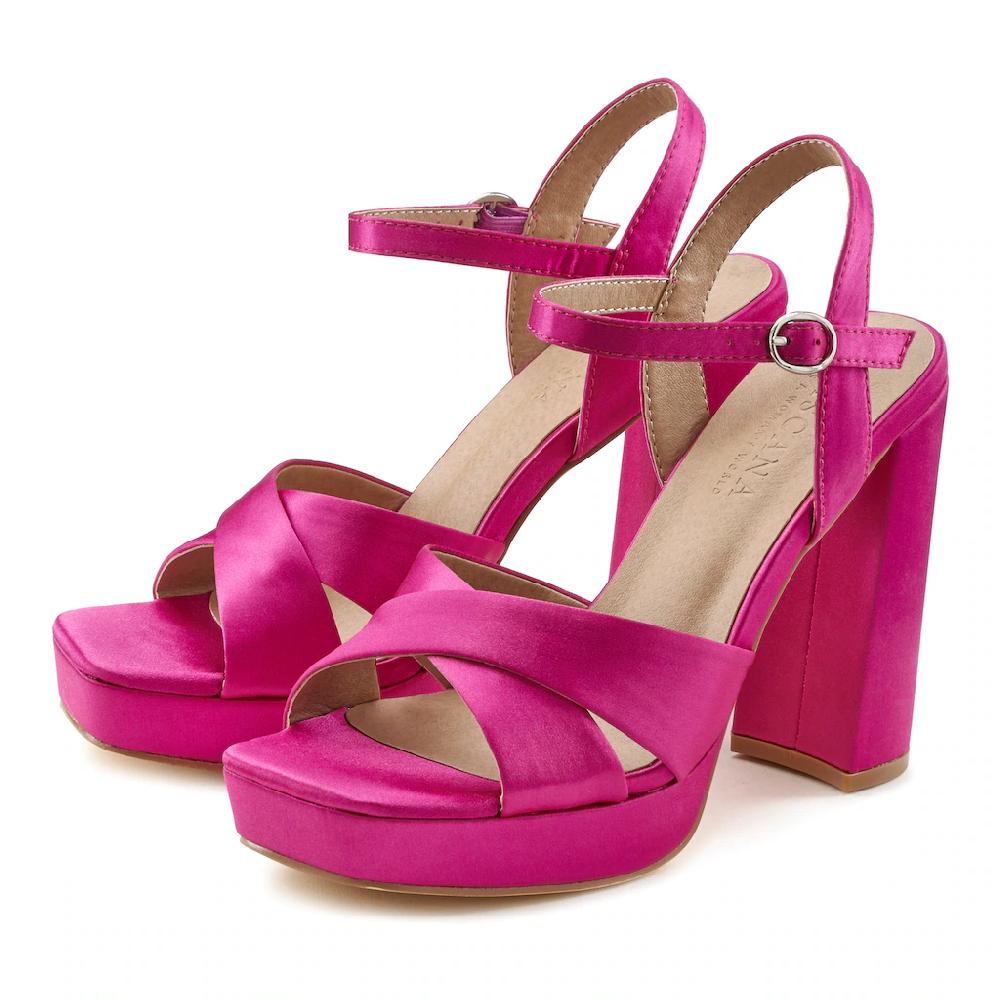 LASCANA Riemchensandalette High Heel Sandale mit Plateau & Blockabsatz in Satin Optik VEGAN Limitierter Zeitrabatt