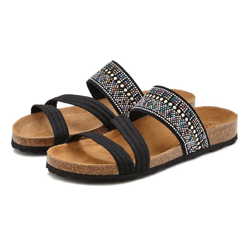 LASCANA Pantolette Mule Sandale offener Schuh mit Korkfußbett und elastischen Riemen Cyber Monday