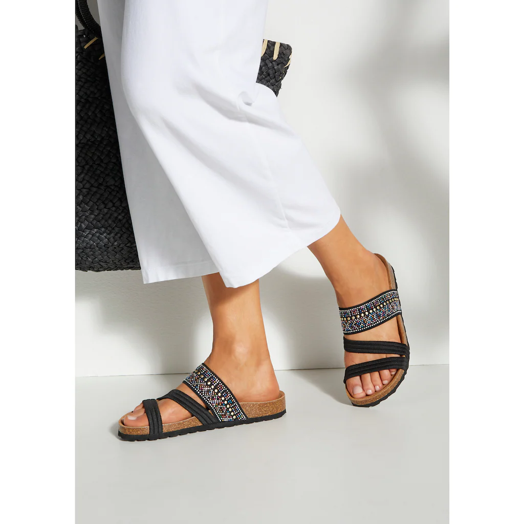 LASCANA Pantolette Mule Sandale offener Schuh mit Korkfußbett und elastischen Riemen Cyber Monday