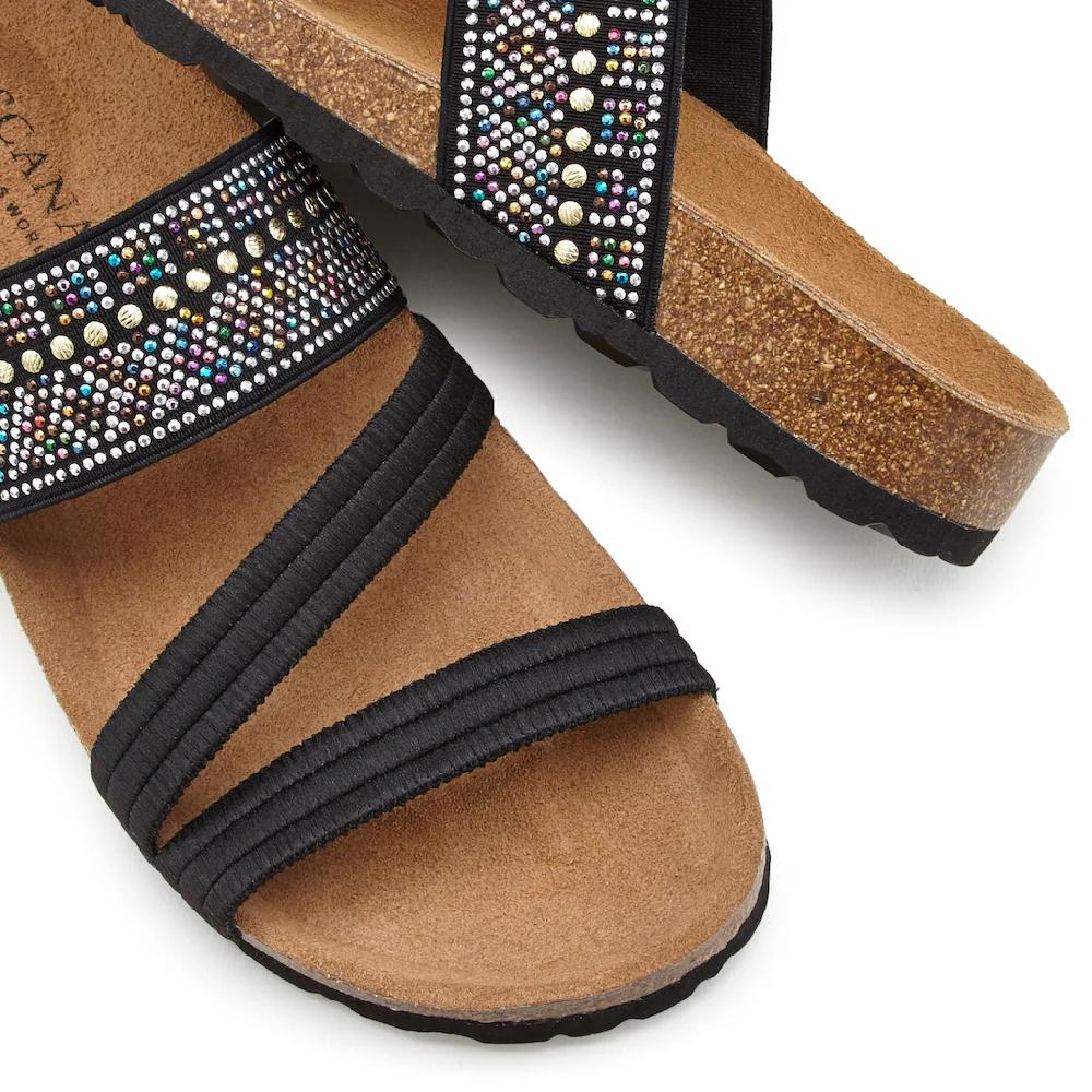 LASCANA Pantolette Mule Sandale offener Schuh mit Korkfußbett und elastischen Riemen Cyber Monday