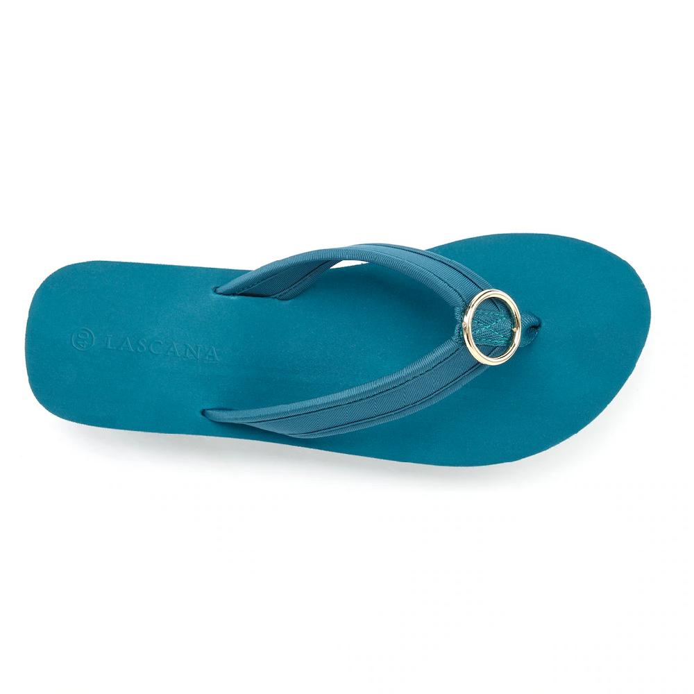 LASCANA Badezehentrenner Sandale Pantolette Badeschuh mit Ringapplikation "Italy" VEGAN Osterangebot