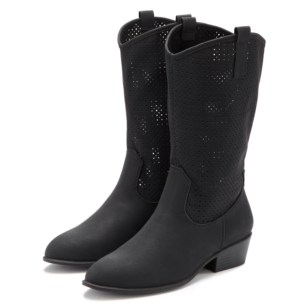 LASCANA Westernstiefel Sommer Boots Ankle Stiefelette Schlupfstiefel Cowboy-Look Cut-Outs kaufen Vatertagsangebot
