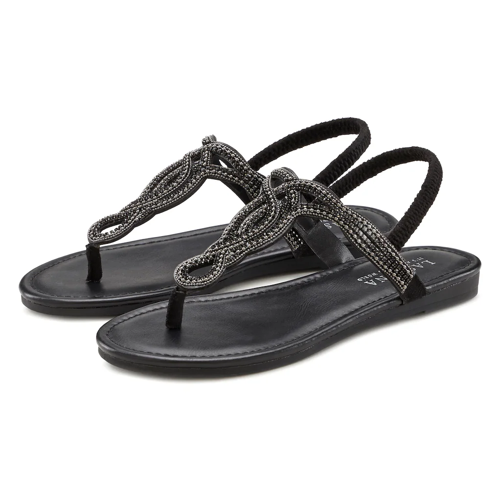 LASCANA Zehentrenner »Sandale Pantolette« Sandale mit Schmucksteinen in Glitzer-Optik VEGAN online kaufen Rabatte dieses Monats